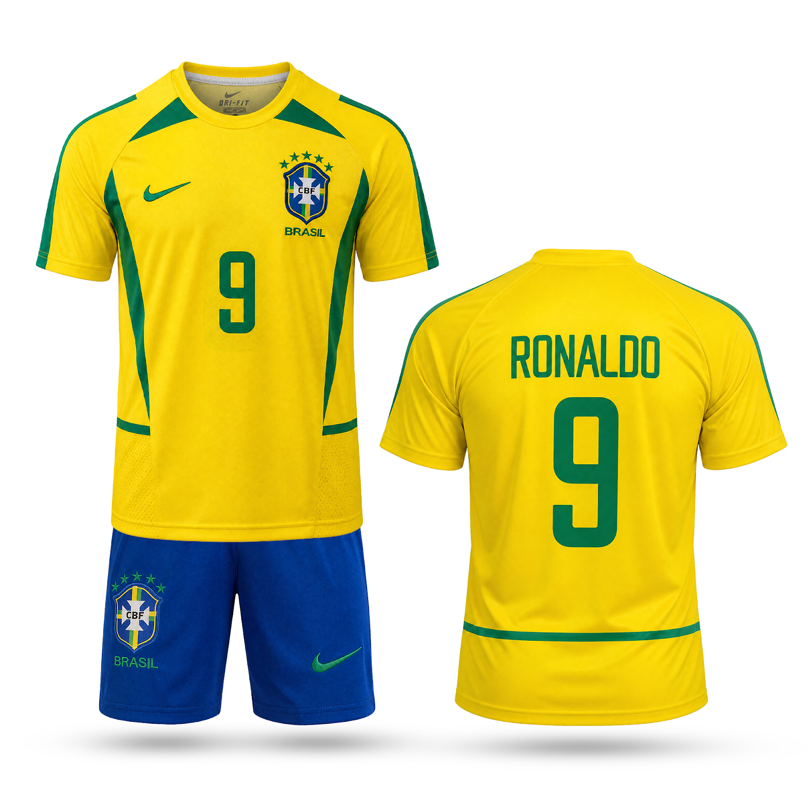 Brazylia Dziecięcy Klasyczny Komplet Piłkarski, Ronaldo. WC 2002