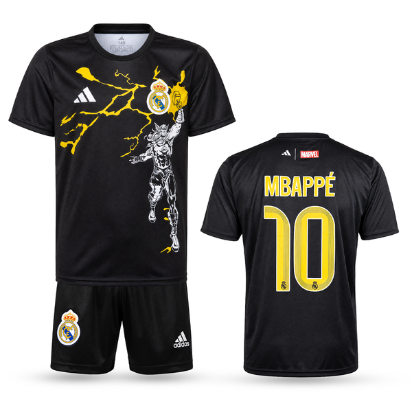 Real Madrid Dziecięcy Komplet Piłkarski, Mbappé. Thor Edition, Czarny
