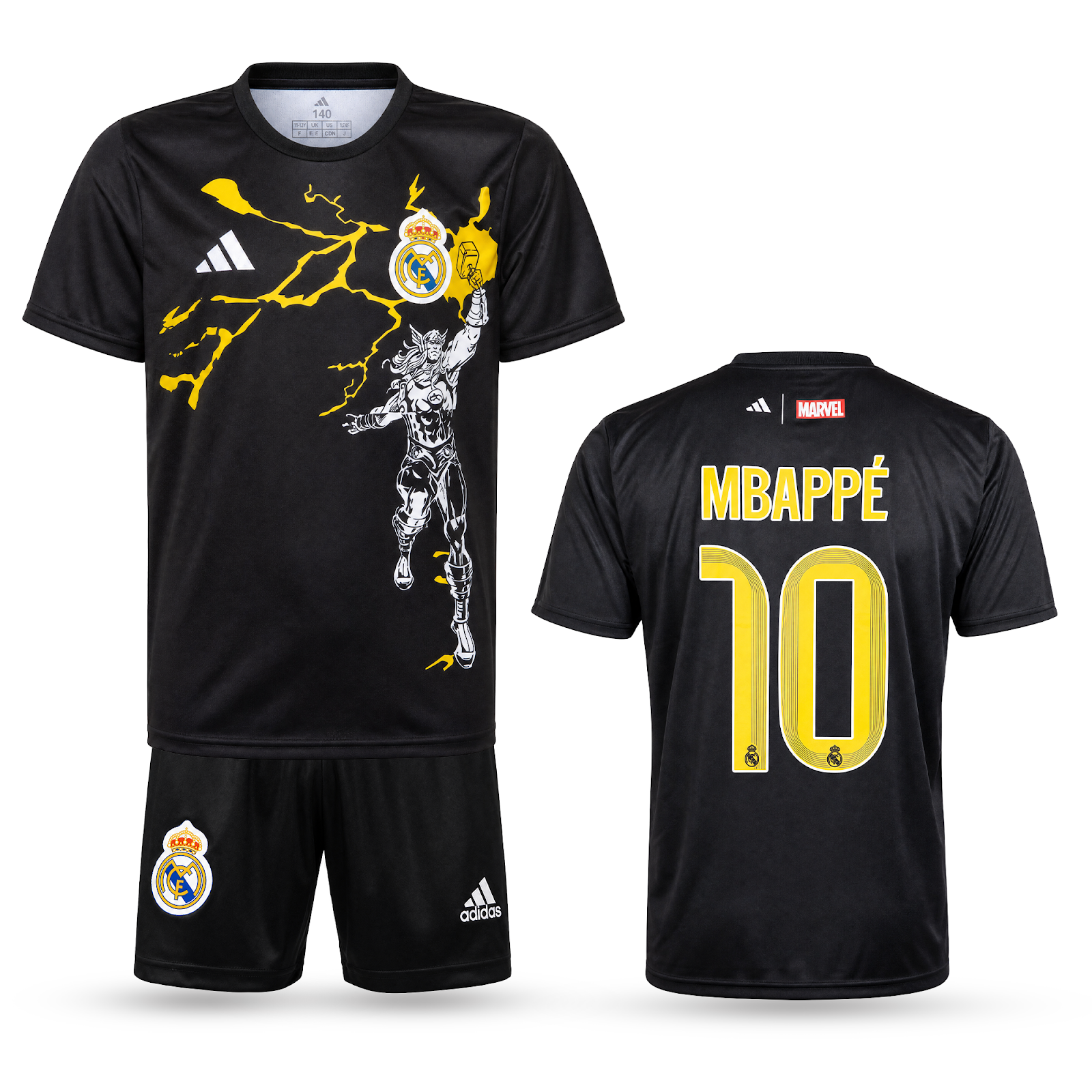 Real Madrid Dziecięcy Komplet Piłkarski, Mbappé. Thor Edition, Czarny