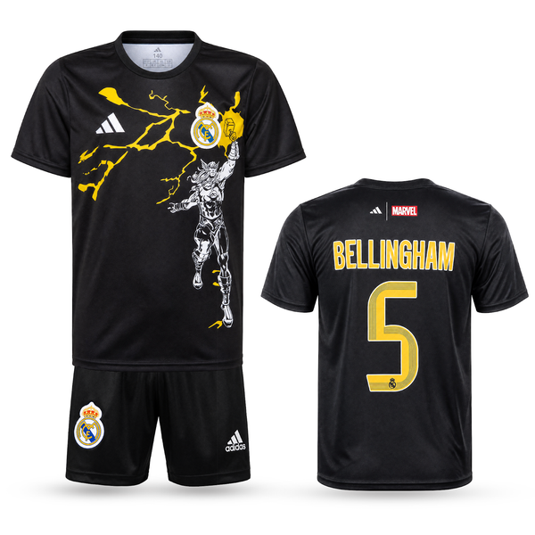 Real Madrid Dziecięcy Komplet Piłkarski, Bellingham. Thor Edition, Czarny