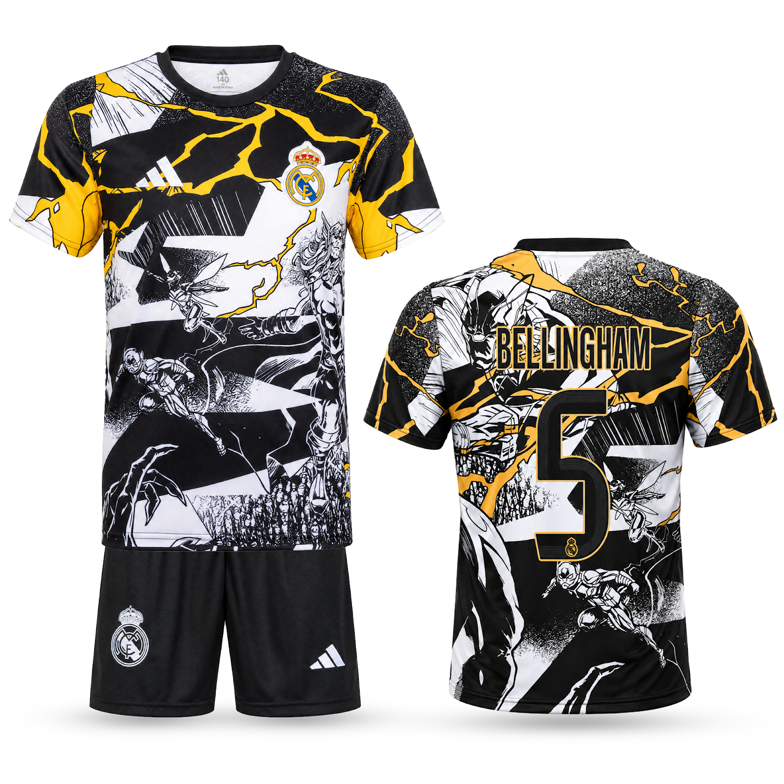 Real Madrid Dziecięcy Komplet Piłkarski, Bellingham. Thor Edition, Czorno-Biały