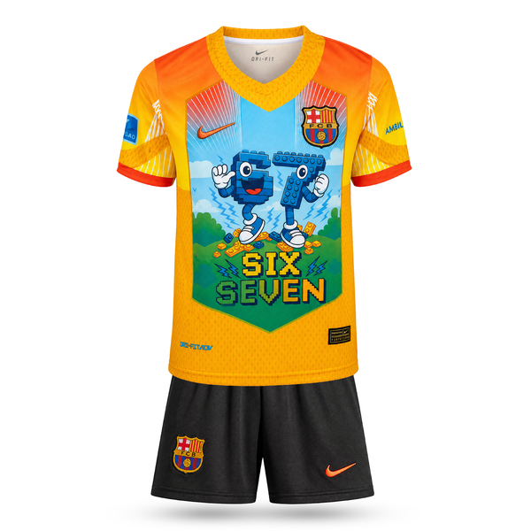 Barcelona Dziecięcy Komplet Piłkarski, Yamal. Six Seven Edition, Pomarańczowy