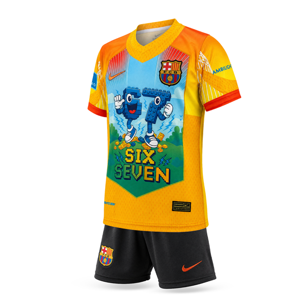 Barcelona Dziecięcy Komplet Piłkarski, Yamal. Six Seven Edition, Pomarańczowy