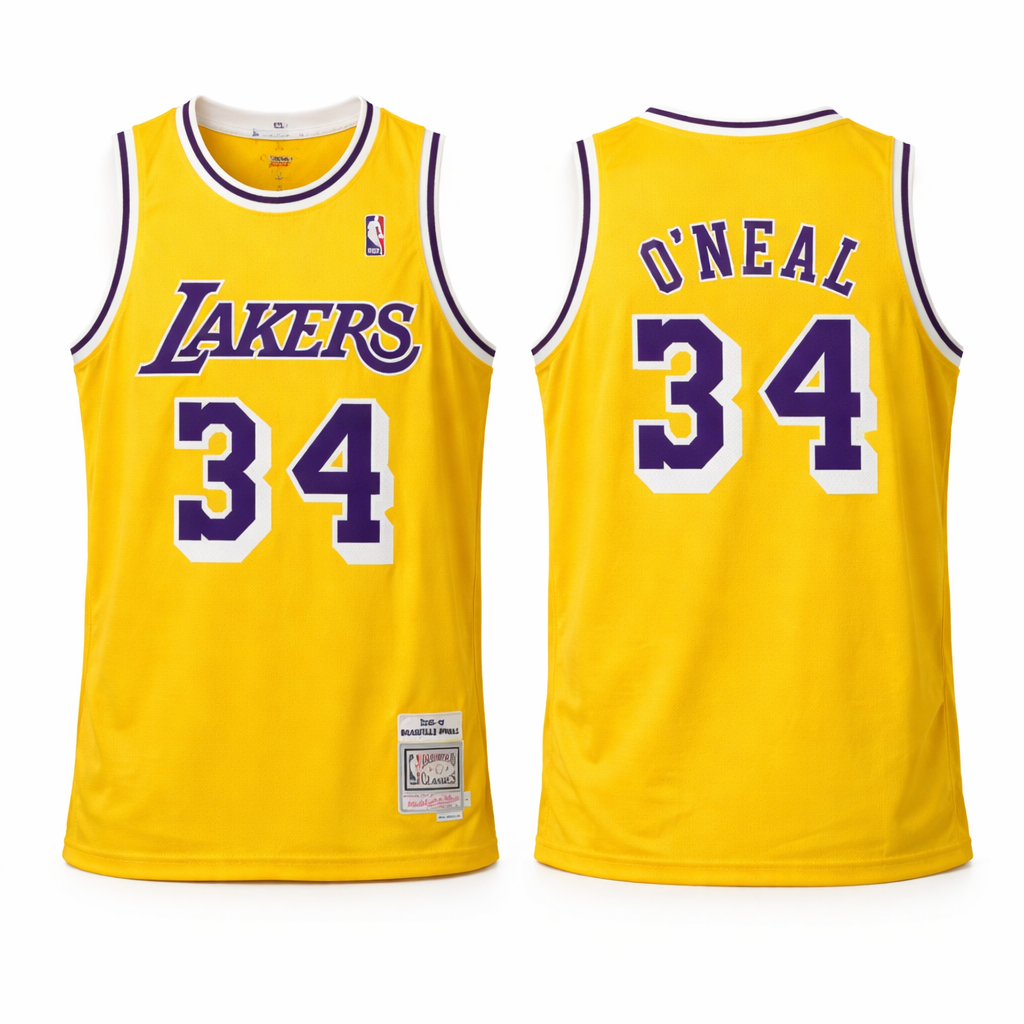 LA Lakers Męska Retro Koszulka Koszykarska, O'Neil. Retro Hardwood Classics, Żółta