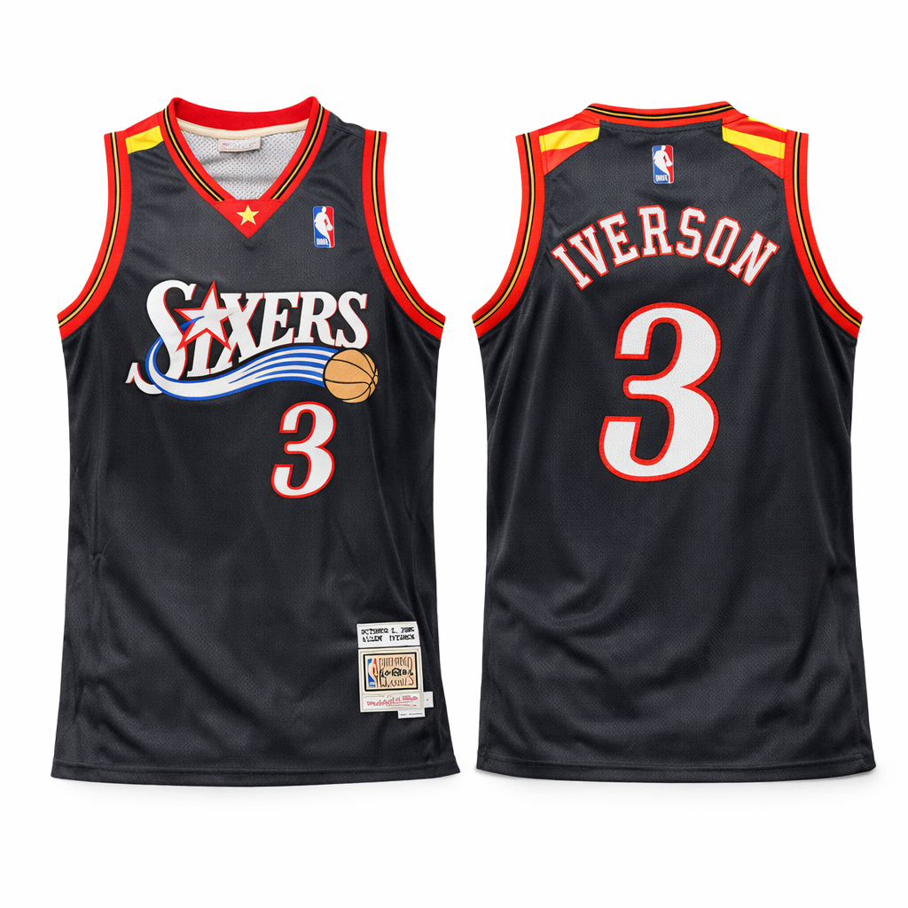Philadelphia 76ers Męska Retro Koszulka Koszykarska, Iverson. Hardwood Classics, Czarna