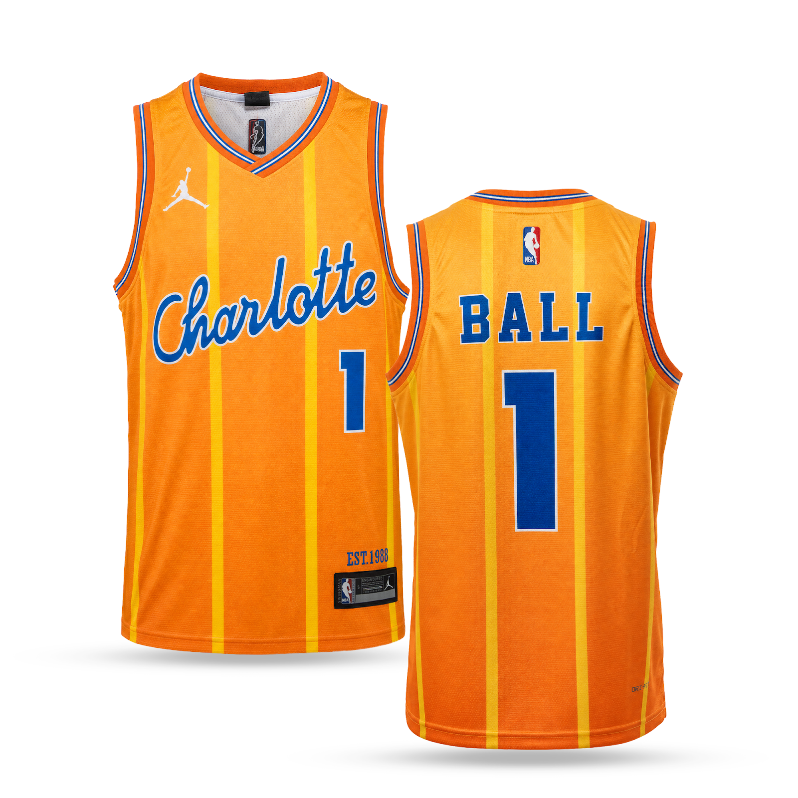 Charlotte Hornets Męska Koszulka Koszykarska, Ball. Pomarańczowa