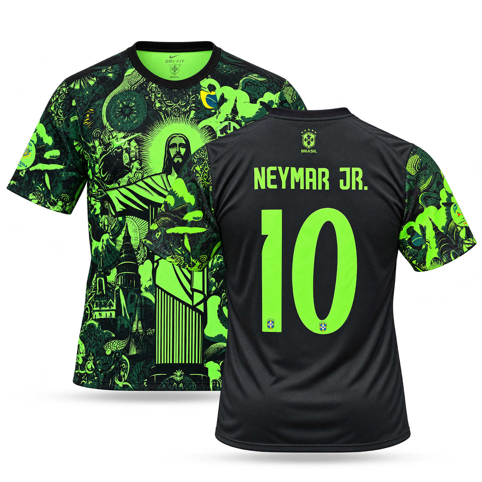 Koszulka fluorescencyjna męska Brazil, Neymar. Neonowa zielona edycja 2025