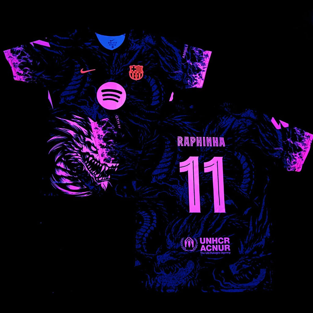 Koszulka fluorescencyjna męska Barcelona, Raphinia. Edycja neonowo-różowego smoka
